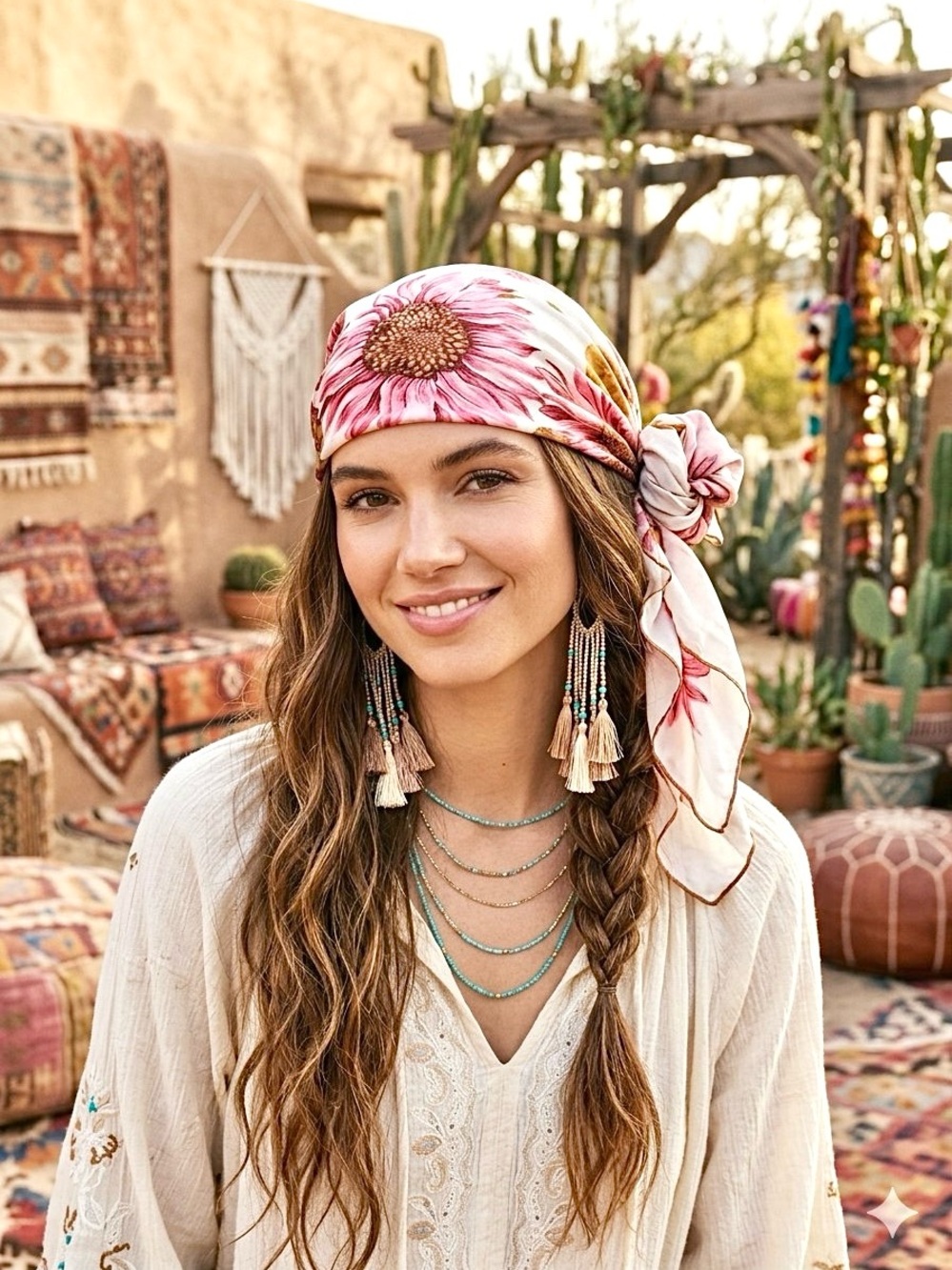 Sunflower 🌻 Vintage Pink Floral Satin scarf/head wrap w farmhouse prairie vibe